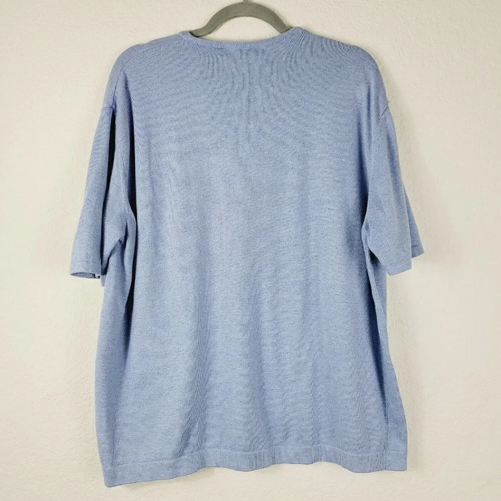 Vintage Hugo Boss Sz Large Knit Sweater Short Sleeve Light Blue Preppy Casual